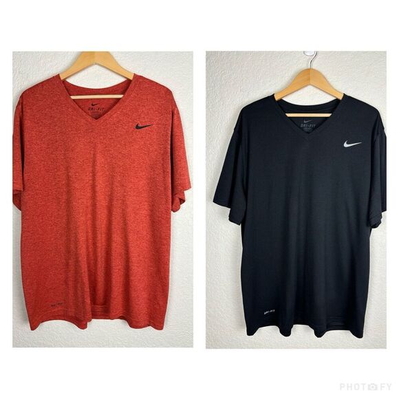 Bundle of 2 Nike Dri Fit TShirt Mens Size XL Orange Black Vneck Athletic Workout - Picture 1 of 14